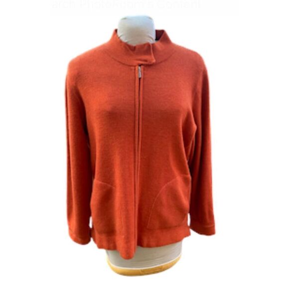 Sarah Spencer Deep Orange Italian Merino Wool Sweater Jacket Full Zip Sz. XL - Picture 1 of 9